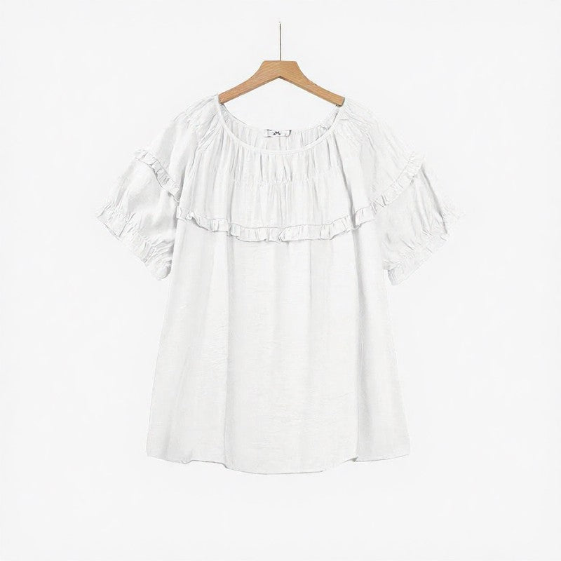 Chemisier à empiècement volanté en mélange de rayonne froissée - Blanc - 6XL - image 2