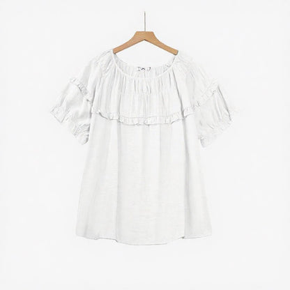 Chemisier à empiècement volanté en mélange de rayonne froissée - Blanc - 6XL - image 2