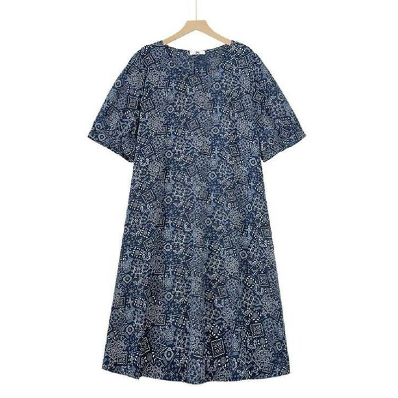 Robe midi décontractée à imprimé bohème - Bleu marine - 6XL - image 0