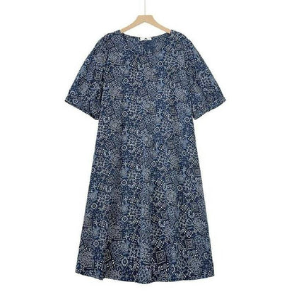 Robe midi décontractée à imprimé bohème - Bleu marine - 6XL - image 0