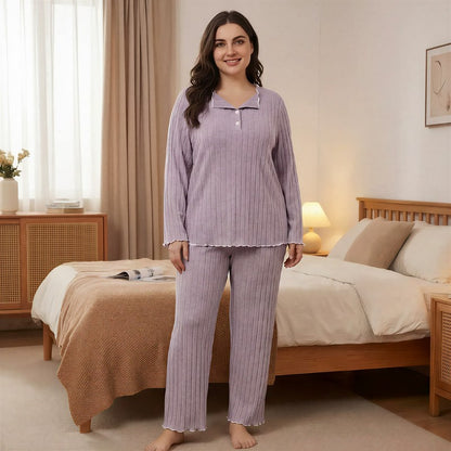 Ensemble pyjama d'intérieur côtelé doux - Violet - 4XL - image 5