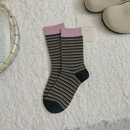 Chaussettes courtes rétro rayées en maille (6 paires) - Noir - UE36-39 (US3-6) - image 10