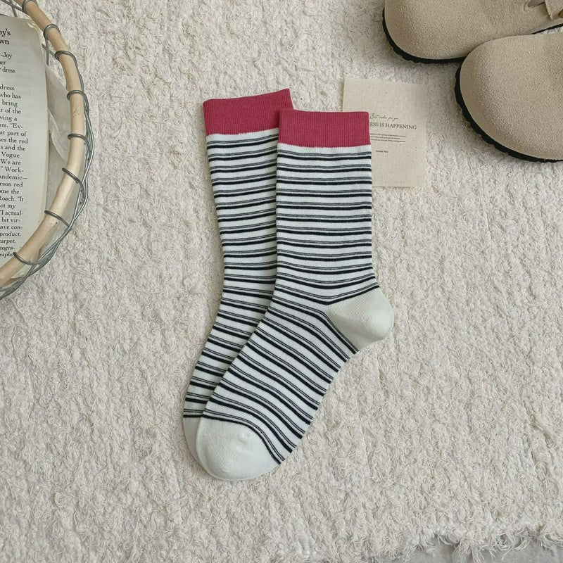 Chaussettes courtes rétro rayées en maille (6 paires) - Blanc - UE36-39 (US3-6) - image 9