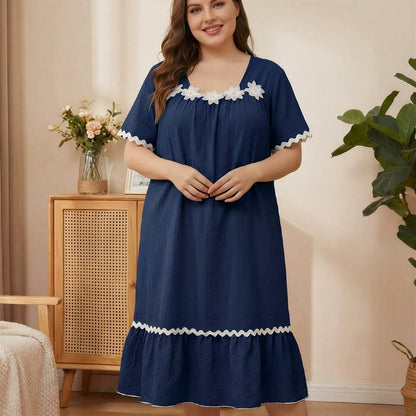 Nuisette d'intérieur à appliqués floraux - Bleu marine - 5XL - image 5