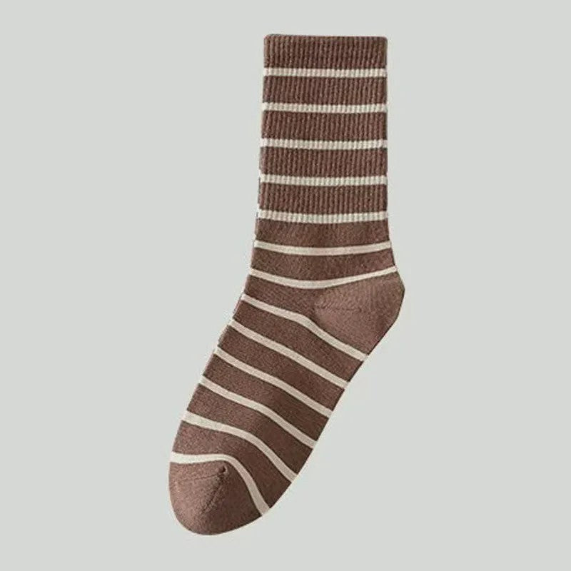 Chaussettes basses rétro rayées en coton (5 paires) - Café - EU36-41(US3-7.5) - image 5