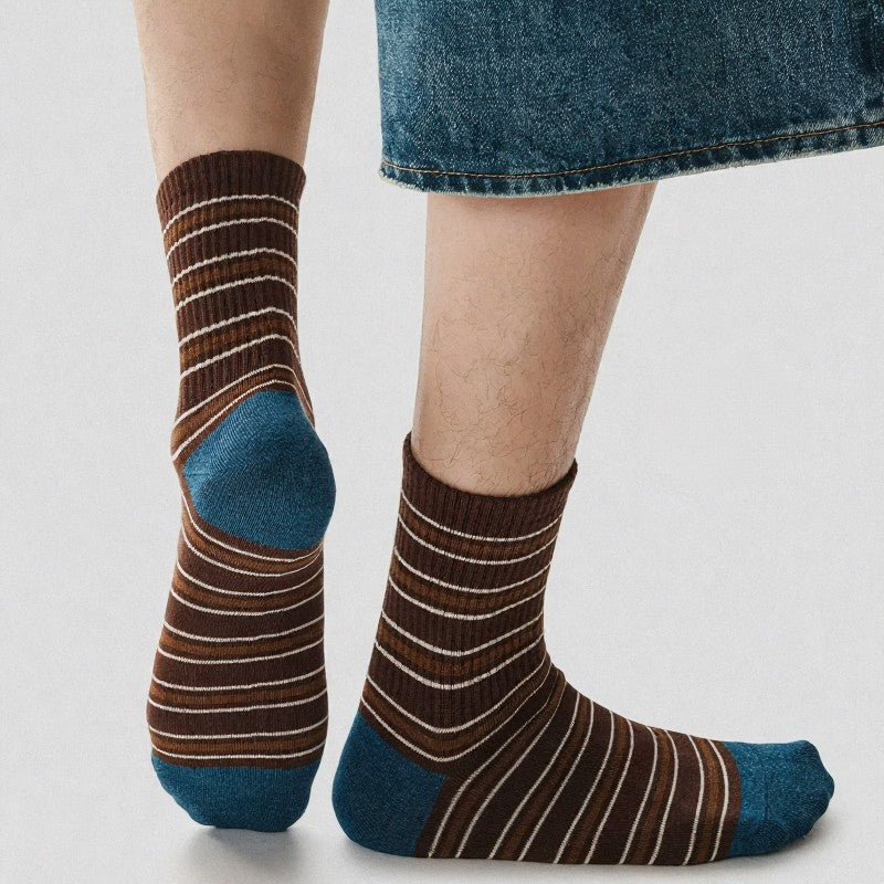 Chaussettes rayées vintage (2 paires) - Brun - EU39-43(US6-9) - image 1