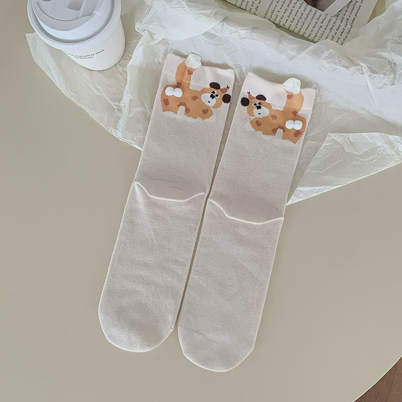 Chaussettes courtes tricotées avec de jolis chiots (5 paires) - Beige - 40(US2-7) - image 4