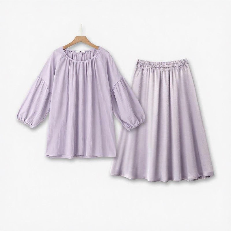 Ensemble jupe deux pièces grande taille à col froncé - Violet - 6XL - image 1