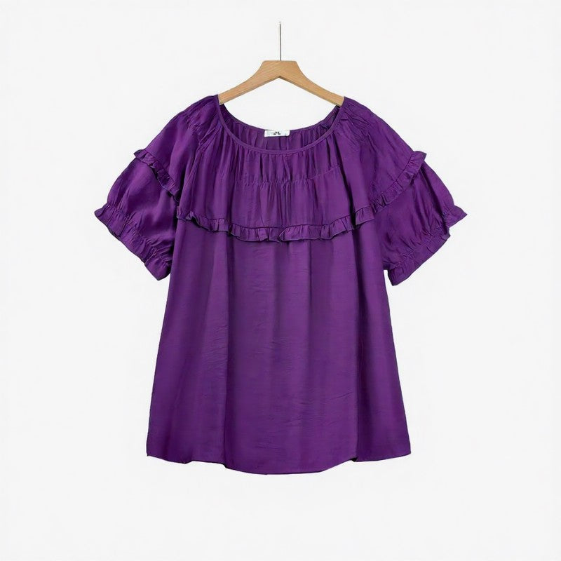 Chemisier à empiècement volanté en mélange de rayonne froissée - Violet - 6XL - image 3