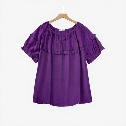 Chemisier à empiècement volanté en mélange de rayonne froissée - Violet - 6XL - image 3