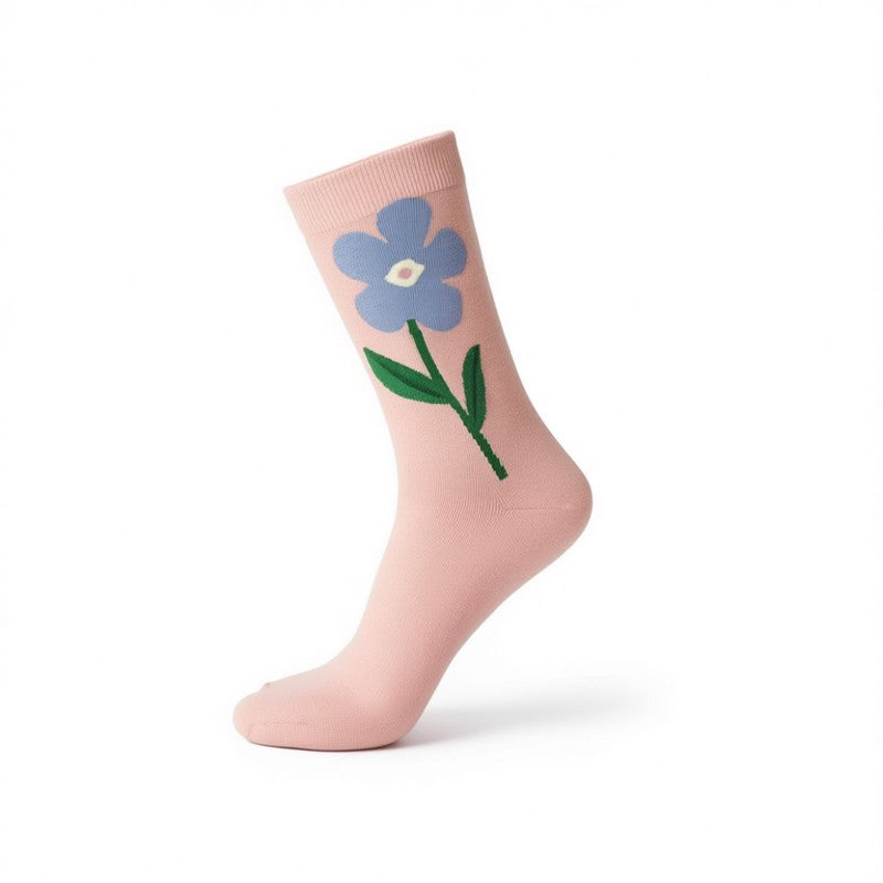 Chaussettes montantes en coton brodées de fleurs printanières (5 paires) - Rose - 40 (US2-7) - image 6