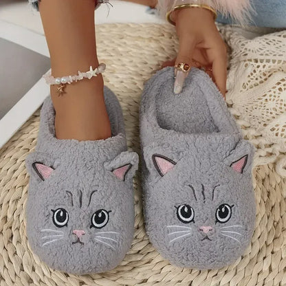Pantoufles d'intérieur chaudes et confortables en peluche avec motif chat - Gris - EU46-47(US12-12.5) - image 6