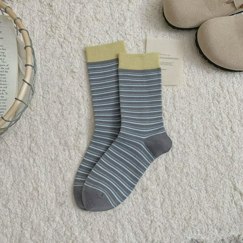 Chaussettes courtes rétro rayées en maille (6 paires) - Gris - UE36-39 (US3-6) - image 8