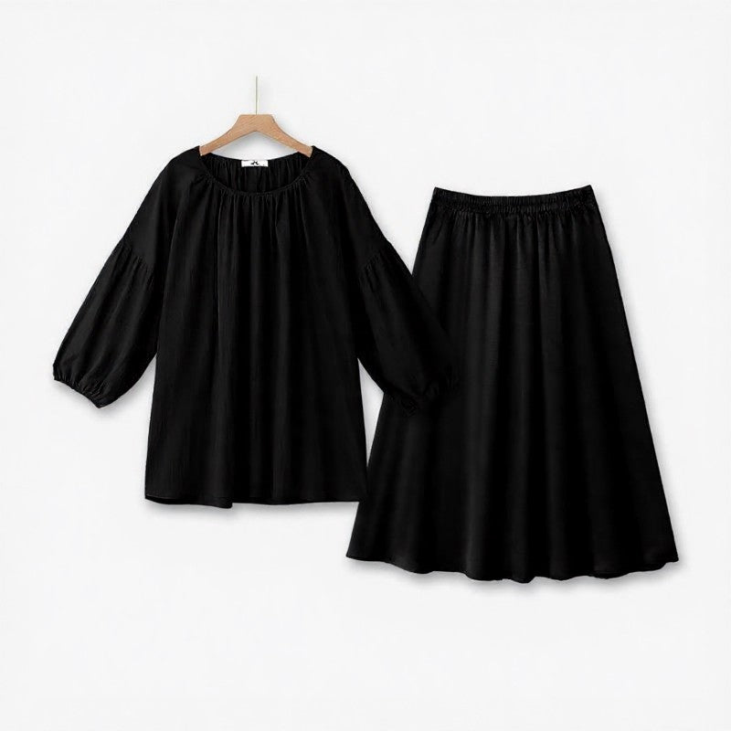 Ensemble jupe deux pièces grande taille à col froncé - Noir - 6XL - image 2