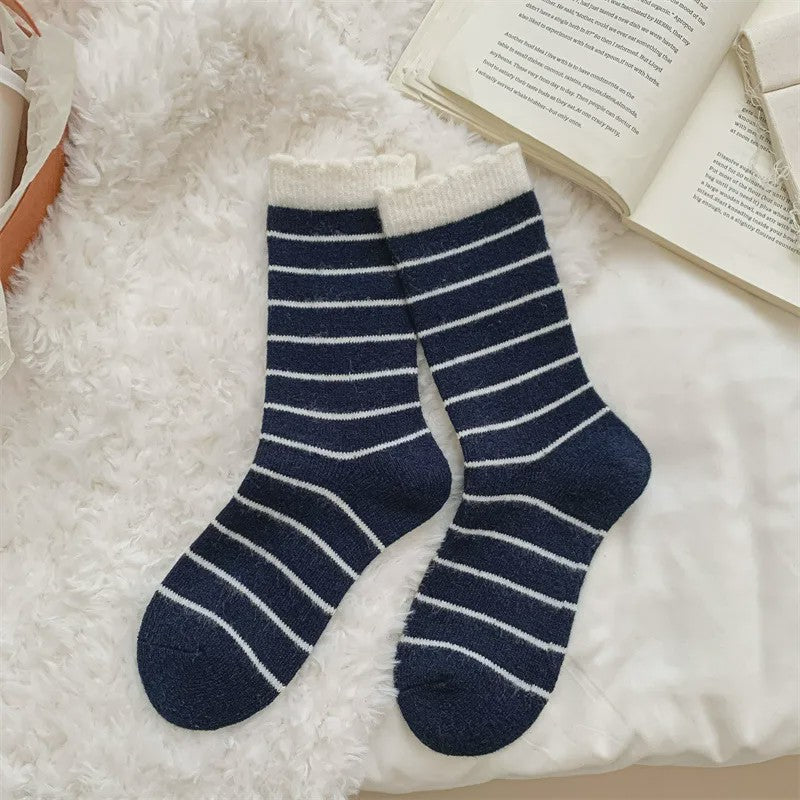 Chaussettes courtes rayées confortables en maille (5 paires) - Bleu marine - EU36-42(US3-8.5) - image 5