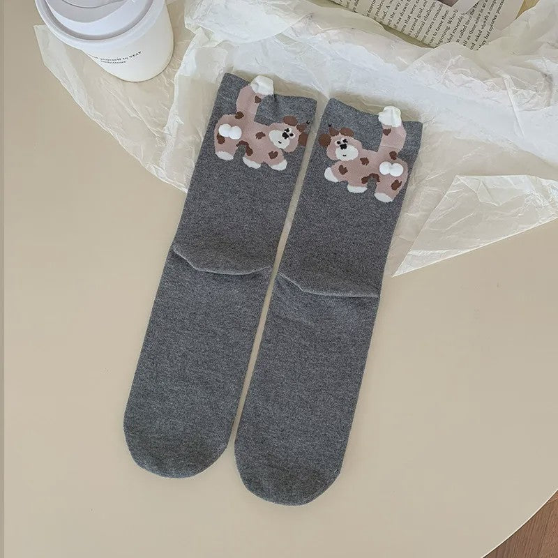 Chaussettes courtes tricotées avec de jolis chiots (5 paires) - Gris foncé - 40(US2-7) - image 2