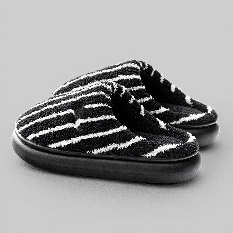 Chaussures duveteuses rayées grandes tailles à talon fermé - Noir - EU44-45(US10-11) - image 0