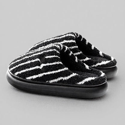 Chaussures duveteuses rayées grandes tailles à talon fermé - Noir - EU44-45(US10-11) - image 0