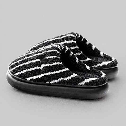 Chaussures duveteuses rayées grandes tailles à talon fermé - Noir - EU44-45(US10-11) - image 0
