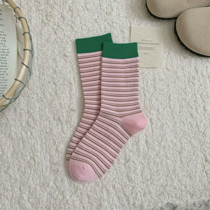 Chaussettes courtes rétro rayées en maille (6 paires) - Rose - UE36-39 (US3-6) - image 7