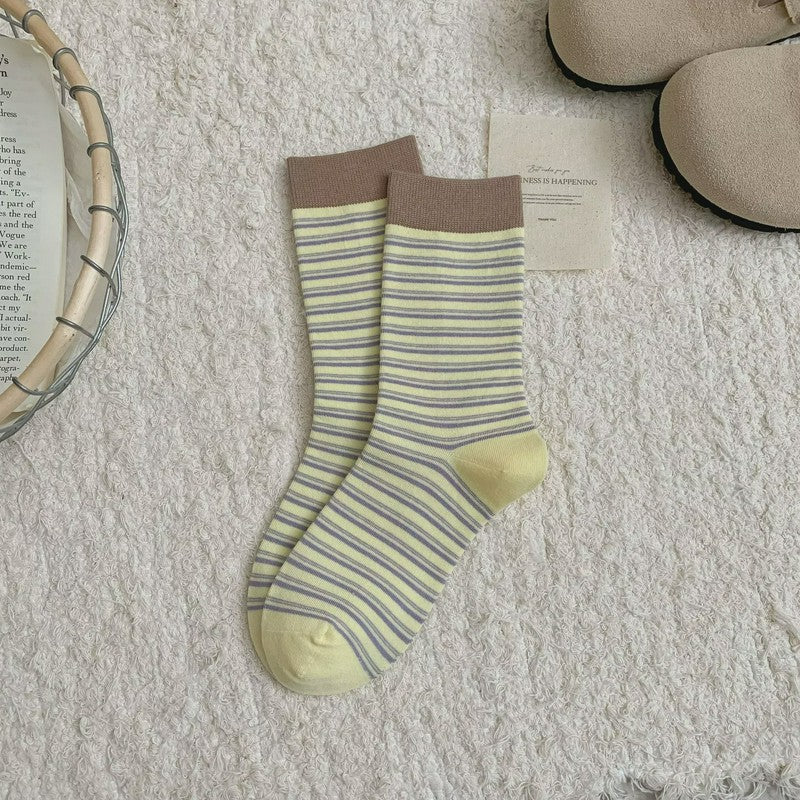 Chaussettes courtes rétro rayées en maille (6 paires) - Jaune - UE36-39 (US3-6) - image 6