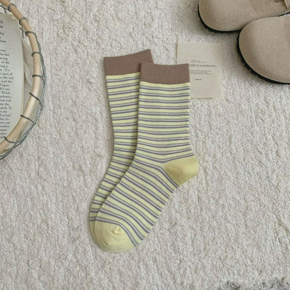 Chaussettes courtes rétro rayées en maille (6 paires) - Jaune - UE36-39 (US3-6) - image 6
