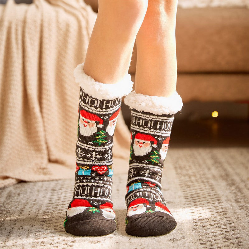 Chaussettes-chaussons confortables doublées de peluche à rayures de Noël - Brun - 42(US2-8) - image 0