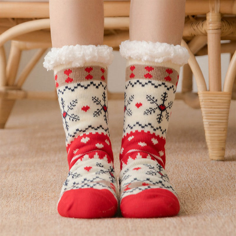 Chaussettes-chaussons confortables doublées de peluche à rayures de Noël - Blanc - 42(US2-8) - image 4