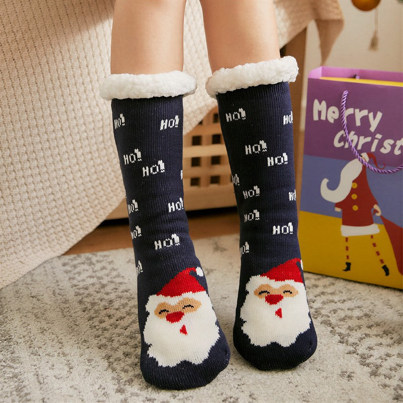 Chaussettes-chaussons confortables doublées de peluche à rayures de Noël - Bleu marine - 42(US2-8) - image 3