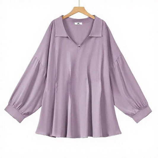 Chemisier ample à col en V drapé - Violet - 6XL - image 0