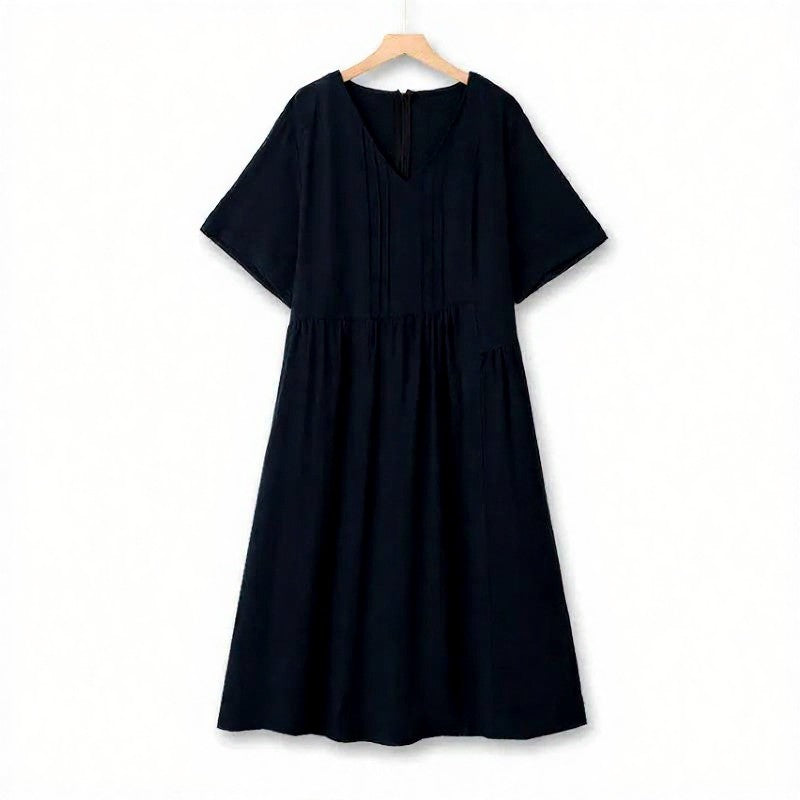 Robe midi plissée à col V - Bleu marine - 6XL - image 0