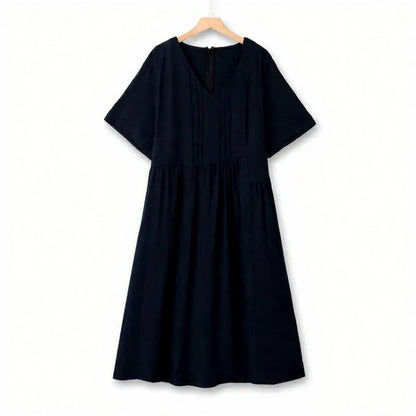 Robe midi plissée à col V - Bleu marine - 6XL - image 0
