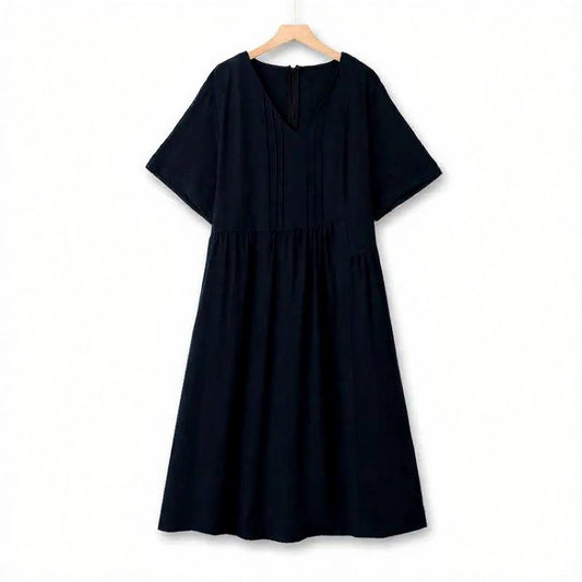 Robe midi plissée à col V - Bleu marine - 6XL - image 0