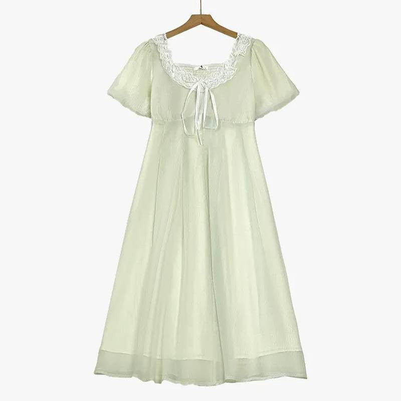 Robe midi à manches bouffantes et lacets - Vert clair - 6XL - image 0