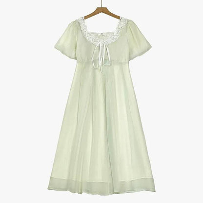Robe midi à manches bouffantes et lacets - Vert clair - 6XL - image 0