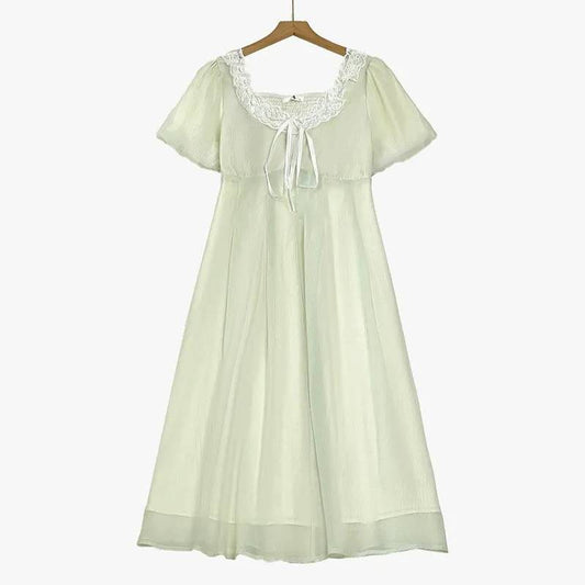 Robe midi à manches bouffantes et lacets - Vert clair - 6XL - image 0
