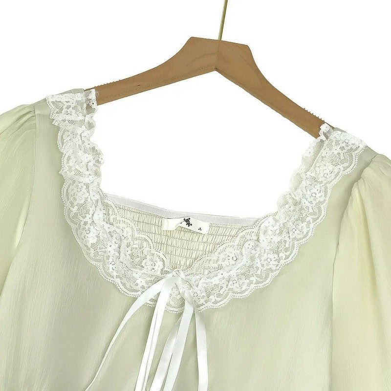 Robe midi à manches bouffantes et lacets - image 4