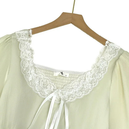 Robe midi à manches bouffantes et lacets - image 4