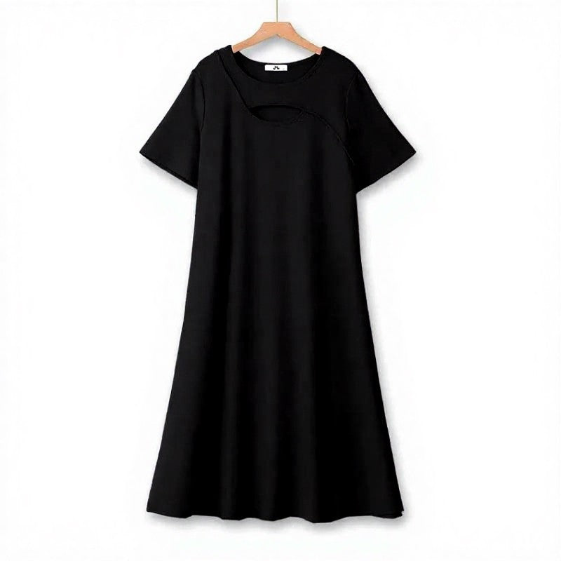 Robe midi décontractée à encolure en V - Noir - 7XL - image 1