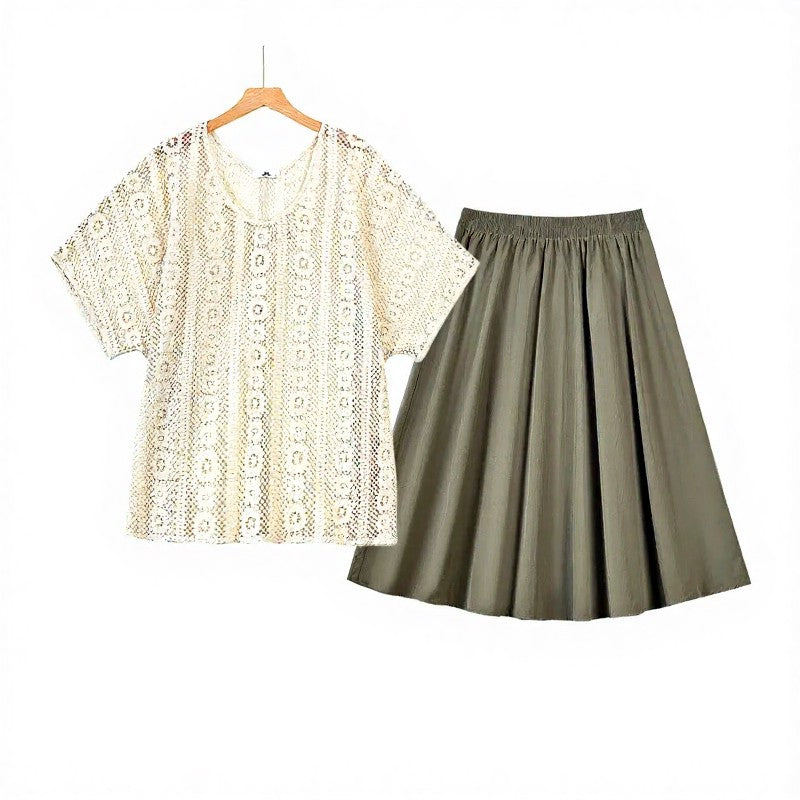 Ensemble trois pièces débardeur en dentelle et jupe midi - Ensemble de 2 pièces - 6XL - image 2