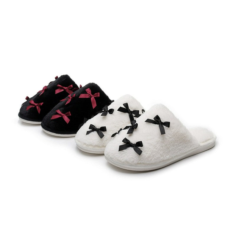 Pantoufles mules en peluche à nœud pour grandes tailles - Blanc - EU38-39(US5-6) - image 0