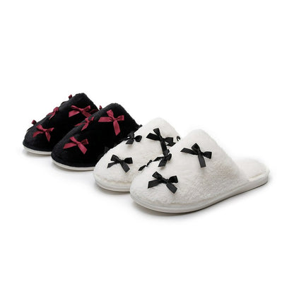 Pantoufles mules en peluche à nœud pour grandes tailles - Blanc - EU38-39(US5-6) - image 0