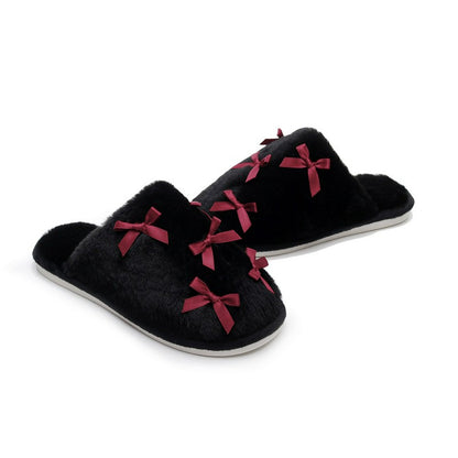 Pantoufles mules en peluche à nœud pour grandes tailles - Noir - EU38-39(US5-6) - image 1