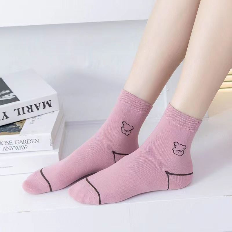 Chaussettes courtes en coton brodées d'un adorable ourson (5 paires) - image 3