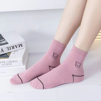 Chaussettes courtes en coton brodées d'un adorable ourson (5 paires) - image 3