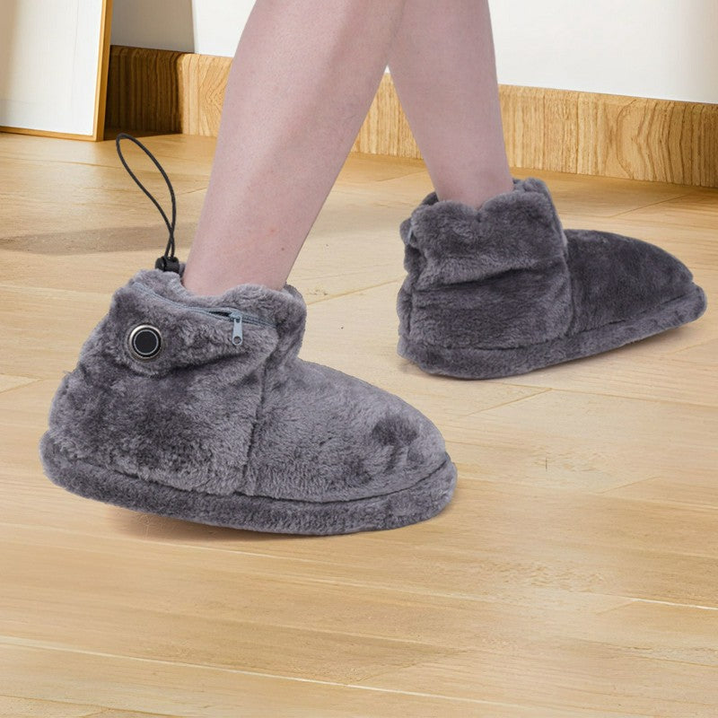Chaussettes-chaussons chauffantes en tricot peluche douillet - Gris - One Size - image 0