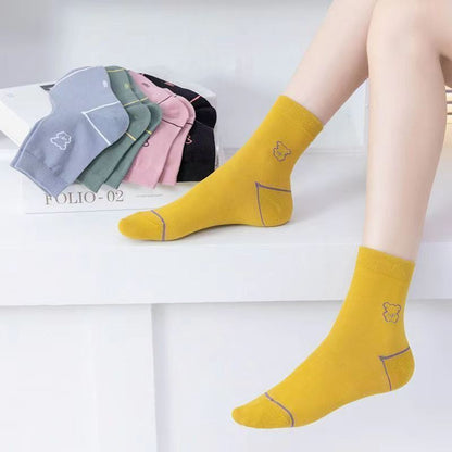 Chaussettes courtes en coton brodées d'un adorable ourson (5 paires) - image 4