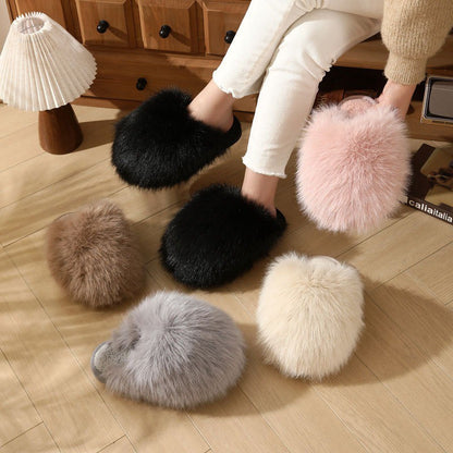Pantoufles en peluche rose poudré grandes tailles - image 0