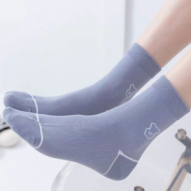 Chaussettes courtes en coton brodées d'un adorable ourson (5 paires) - image 2