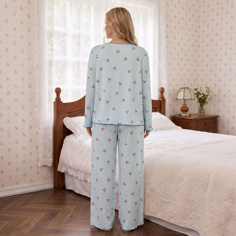 Ensemble pyjama à manches longues à rayures cerises - image 2